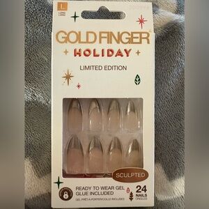 New Holiday Limited Edition Sculpted Nails Press on Nails Gold Tips
